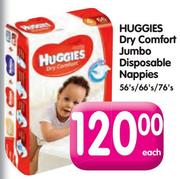 Huggies Dry Comfort Jumbo Disposable Nappies 56s/66s/76s-Each