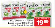3 x 160ml Ceres Junior 100% Fruit Juice Blend Assorted-2 Packs