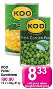 Koo Peas/Sweetcorn-12x410g/415g