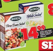 Werda Three Bean/Potato Salad-420g/Curried Carrots-405g Each