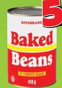 Ritebrand Baked Beans In Tomato Sauce-410g