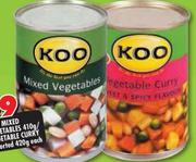 Koo Mixed Vegetables-410g/Vegetable Curry Assorted-420g Each