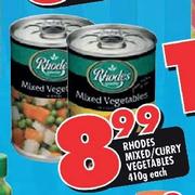 Rhodes Mixed/Curry Vegetables-410g Each