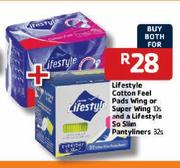 Lifestyle Cotton Feel Pads Wig or Super Wing 10s and a Lifestyle So Slim Pantyliners 32s