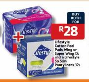 Lifestyle Cotton Feel Pads Wig or Super Wing 10s and a Lifestyle So Slim Pantyliners 32s