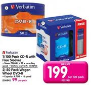Verbatim 100 Pack CD-R With Free Sleeves-Per 100 Pack