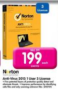 Norton Anti-Virus 2013 1 User 3 License-Each