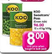 Koo Sweetcorn/Peas(Cream Style)-415/410gm Each
