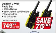 Digitech 2 Way Radio Set (DIG.2WWAYR10KM) Per Set