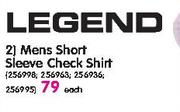 Legend Mens Short Sleeve Check Shirt Each