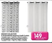 Design Collection Embroidered Organza Eyelit Curtain-Per Drop