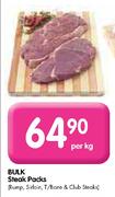 Bulk Steak Packs (Rump, Sirloin, T/Bone & Club Steaks)-Per Kg