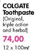 Colgate Toothpaste (Original, Triple Action & Herbal)-12 x 100ml Each