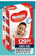 Huggies Dry Comfort Jumbo Pack Midi-75's, Maxi-66's, Junior-56's Per Pack