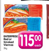 Enterprise Red or Smoked Viennas-3Kg Each