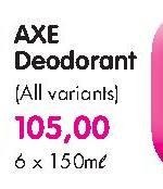 Axe Deodorant-6x150Ml