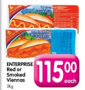 Enterprise Red or Smoked Viennas-3kg Each
