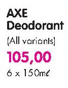 Axe Deodorant(All Variants)-6 x 150ml