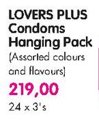 Lover Plus Condoms Hanging Pack(Assorted Colours and Flavours)-24 x 3's