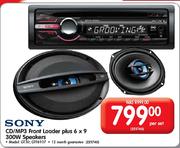 Sony CD/MP3 Front Loader Plus 6x9 300W Speakers-Per Set