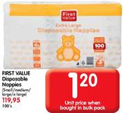 First Value Disposable Nappies(Small/Medium/Large/X-Large)-100's Pack