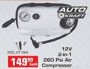  Auto Kraft 12V 2-in-1 260 Psi Air Compressor(FED.AT794)-Each