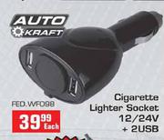 Auto Kraft Gigarette Lighter Socket 12/24V + 2USB(FED.WF098)-Each