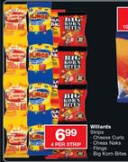Willards Strips Cheese Curls/Cheas Naks/Flings/Big Korn Bites-4 Per Strip