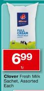 Clover Fresh Milk Sachet Assorted-1ltr Each