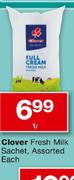 Clover Fresh Milk Sachet-1Ltr Each