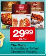 The Menu Malva/Sticky Toffee/Chocolate Pudding Each