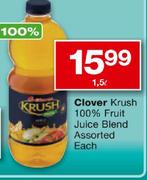 Clover Krush 100% Fruit Juice Blend Assorted-1.5ltr Each