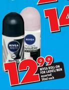 Nivea Roll-On For Ladies/Men Assorted-50ml Each