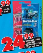 Super-Max Triple Ladies/Men Disposable Razors-5's Per Pack Each