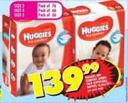 Huggies Dry Comfort Jumbo Pack Disposable Nappies Size 3-76's/Size 4-66's/Size 5-56's Per Pack 