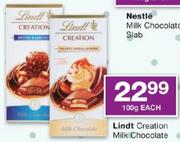 Lindt Creation Milk Chocolates-100g Each