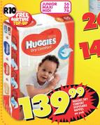 Huggies Dry Comfort Disposable Nappies Junior 56/Maxi 66/Midi 76-Per Pack