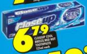 Closeup Cool Breeze/Red Hot Toothpaste-125ml Each