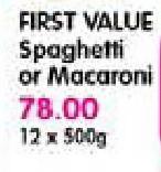 First Value Spaghetti or Macaroni-12 x 500gm