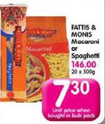 Fattis & Monis Macaroni or Spaghetti-500gm Each