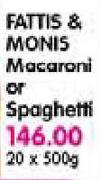 Fattis & Monis Macaroni or Spaghetti-20 x 500gm