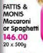 Fattis & Monis Macaroni Or Spaghetti-20x500Gm Each