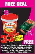 Thokoman Smooth or Crunchy Peanut Butter-1kg
