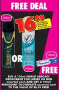 Shield Aerosol Deodorant For Ladies or Men-150ml Each