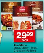 The Menu Malva/Sticky Toffee/Chocolate Pudding Each