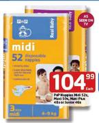 PnP Nappies Midi-52's/Maxi-50's/Maxi Plus-48's/Junior-46's Each