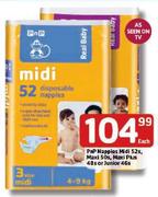  PnP Nappies Midi-52's/Maxi-50's/Maxi Plus-48's/Junior-46's Each