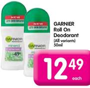 Garnier Roll On Deorant-50ml Each