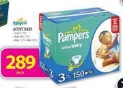 Pampers Active Baby Junior-111's, Maxi Plus-120's, Maxi-132's Or Midi-150's Each