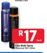Coty Body Spray Assorted- 90/100ml Each